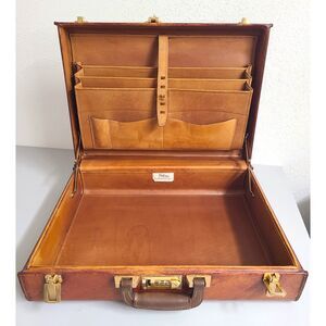 Vintage Atlas Leather Briefcase Attache Hardshell with Combo Lock Business Case